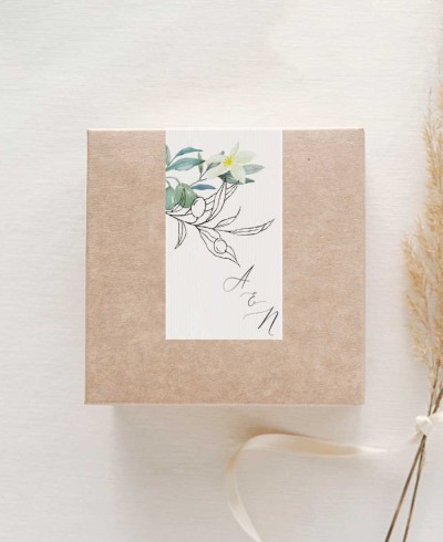 Autocollant vertical olive et fleur d’oranger détails de mariage élégants