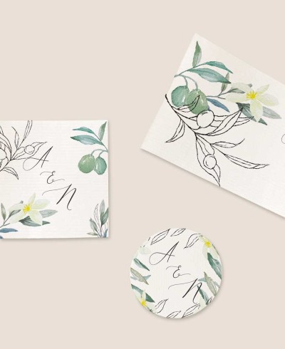 Adesivos de flor de oliveira e laranjeira, detalhes elegantes do casamento