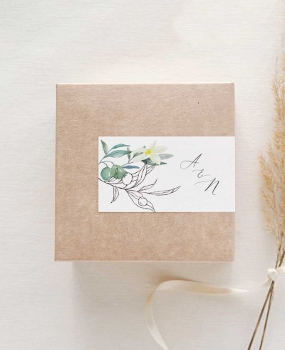 Horizontal rectangular botanical wedding sticker