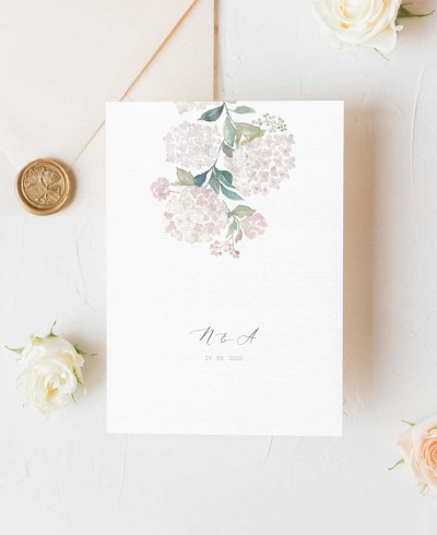 Convite de casamento de hortênsias rosa vertical
