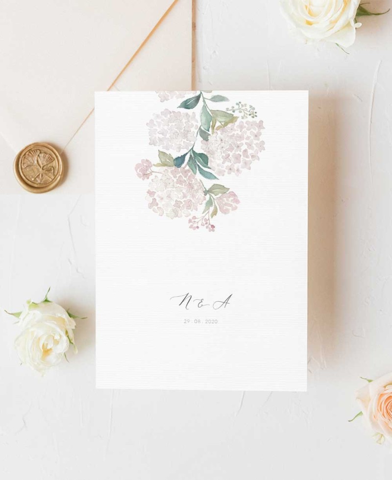 Convite de casamento de hortênsias rosa vertical Convite de casamento de hortênsias rosa vertical