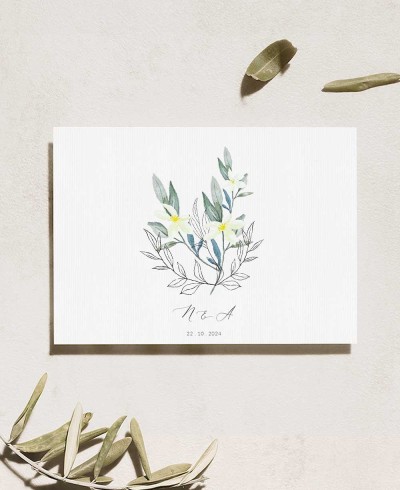 Invito a nozze olivo e fiori d'arancio orizzontale