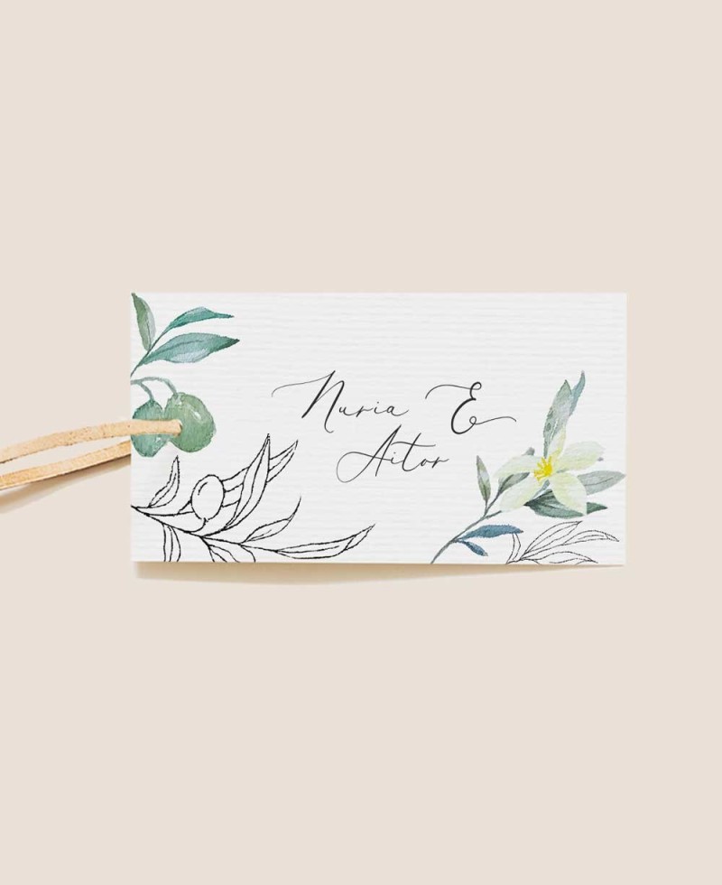 Étiquette rectangulaire olive et fleur d’oranger pour les détails du mariage Étiquette rectangulaire olive et fleur d’oranger pour les détails du mariage
