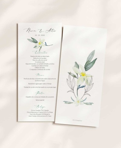 Menus de casamento em flor de oliveira e laranjeira