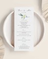 Menu de casamento de azeitona e flor de laranjeira
