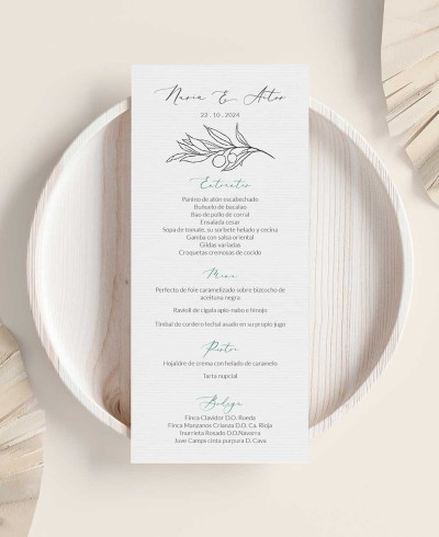 Skizze des Hochzeitsmenüs mit Oliven- und Orangenblüten
