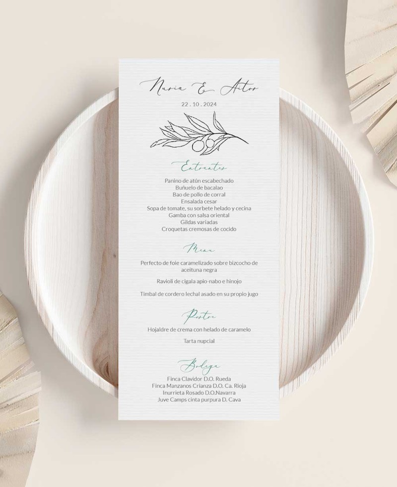 Skizze des Hochzeitsmenüs mit Oliven- und Orangenblüten Skizze des Hochzeitsmenüs mit Oliven- und Orangenblüten