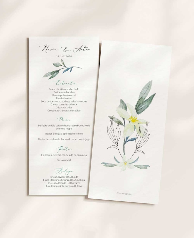 Hochzeitsmenüs mit Oliven- und Orangenblüten Hochzeitsmenüs mit Oliven- und Orangenblüten