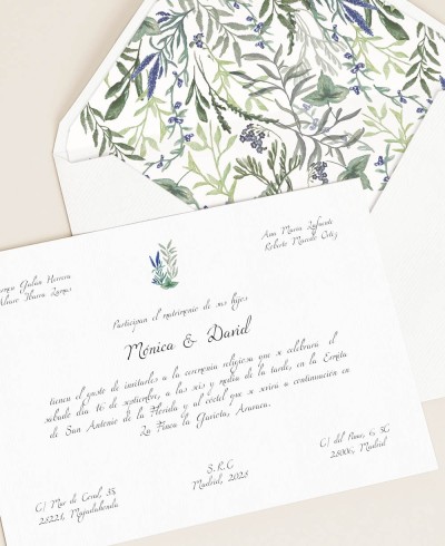 Papelería para bodas con jacintos silvestres tarjetón tradicional