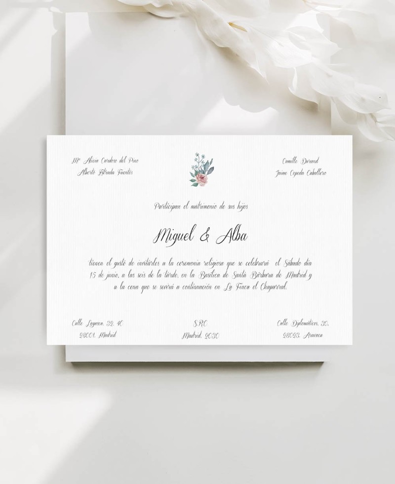 Wedding invitation with horizontal eucalyptus and roses card Wedding invitation with horizontal eucalyptus and roses card