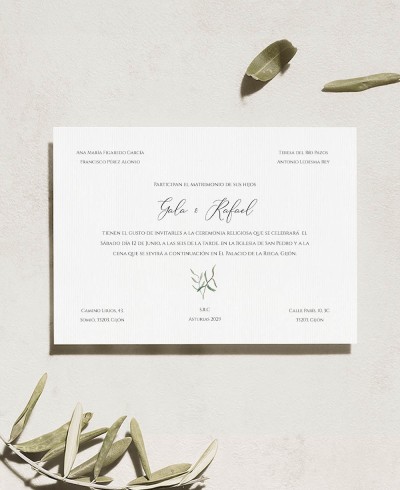 Convite de casamento de azeitona de cartão horizontal clássico