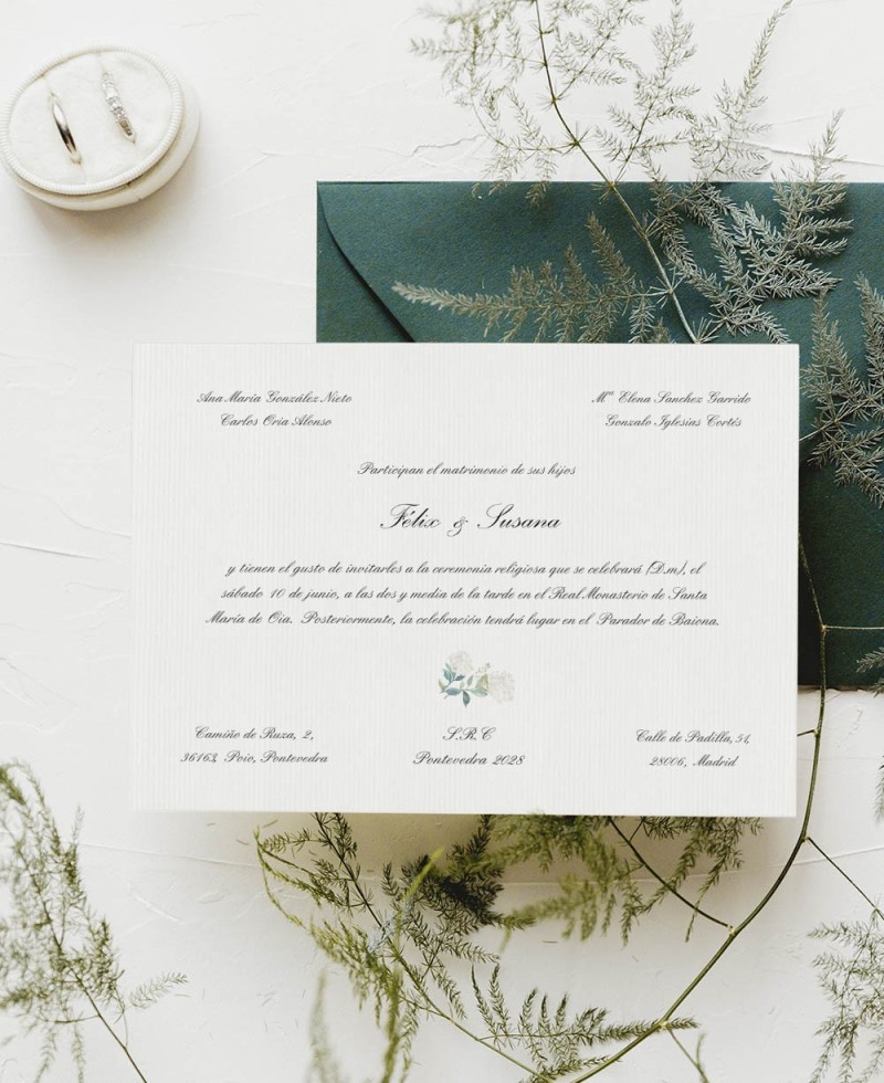Classic horizontal wedding invitation hydrangeas Classic horizontal wedding invitation hydrangeas