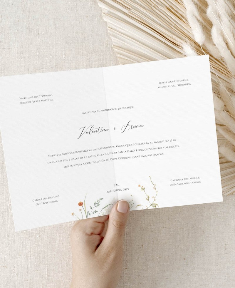 Invitación de boda díptico clásico verano Invitación de boda díptico clásico verano