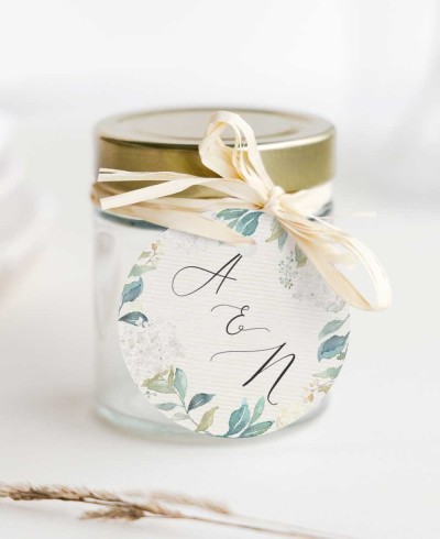 Étiquettes circulaires pour cadeaux de mariage collection botanique