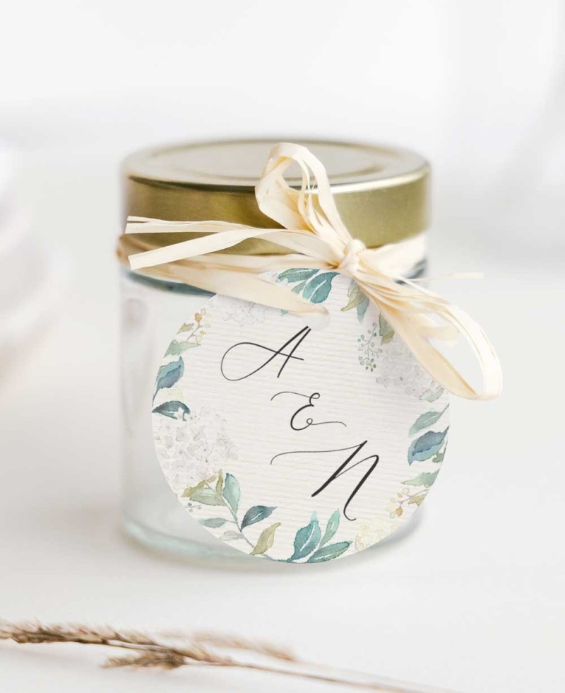 Etiquetas circulares para regalos de boda colección botánica