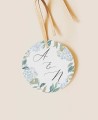 Etiqueta redonda para detalles de boda hortensias azules