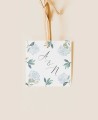 Etiqueta cuadrada para detalles de boda hortensias azules