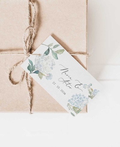 Acessórios decorativos da etiqueta para hortênsias azuis dos presentes de casamento
