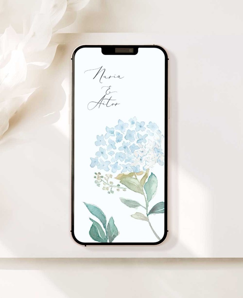 Invito digitale per matrimoni ortensie blu Invito digitale per matrimoni ortensie blu