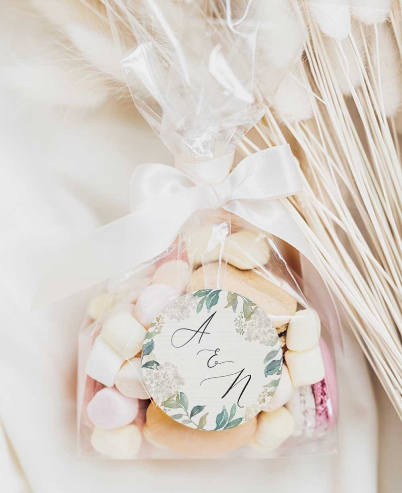 Round stickers for wedding gifts white hydrangeas Round stickers for wedding gifts white hydrangeas
