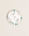 Round stickers for wedding details, pink hydrangeas