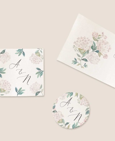 Formatos de pegatinas para detalles de boda hortensias rosas