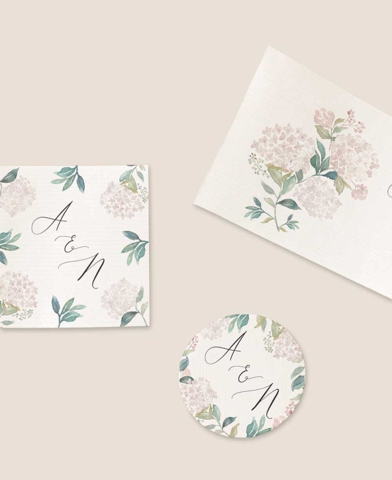 Formatos de pegatinas para detalles de boda hortensias rosas Formatos de pegatinas para detalles de boda hortensias rosas
