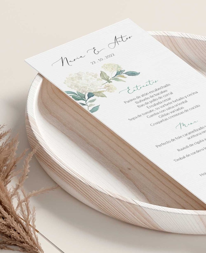 Zoom Papier Hochzeitsminute Weiße Hortensien Blumenstrauß