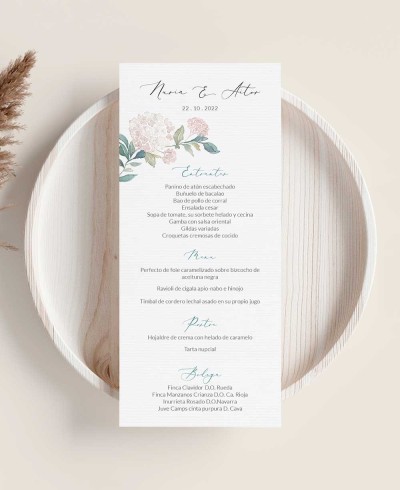 Hochzeitsmenü Rosa Hortensienstrauß