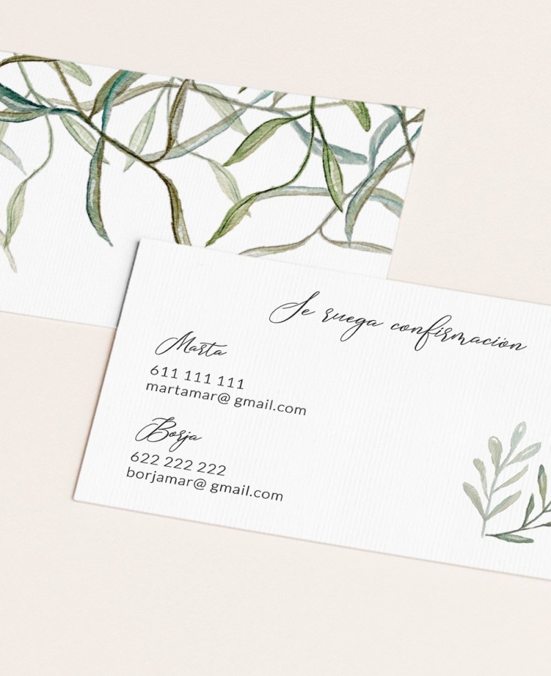 Cartolina di conferma per eleganti matrimoni all'ulivo
