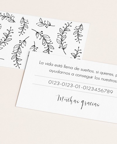 Carte de numéro de compte de mariage noir et blanc