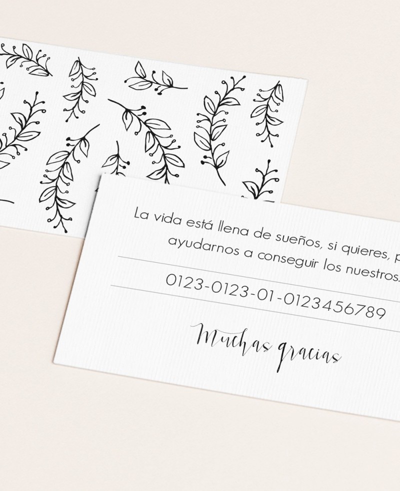 Carte de numéro de compte de mariage noir et blanc