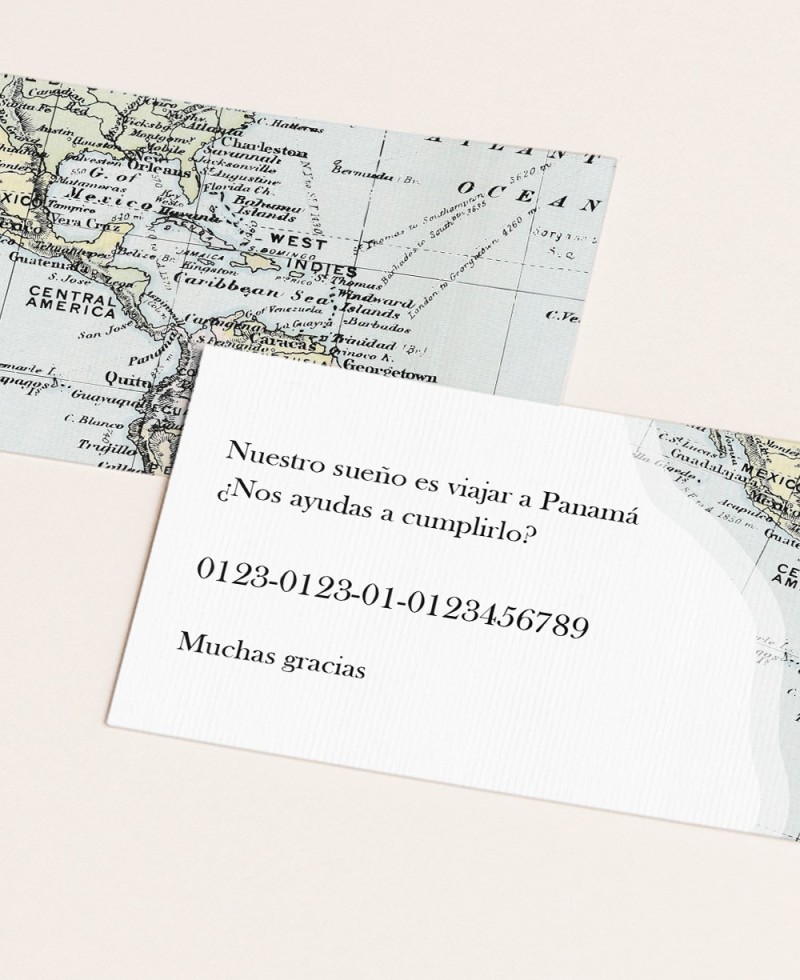 Tarjeta número de cuenta para bodas mapamundi viaje