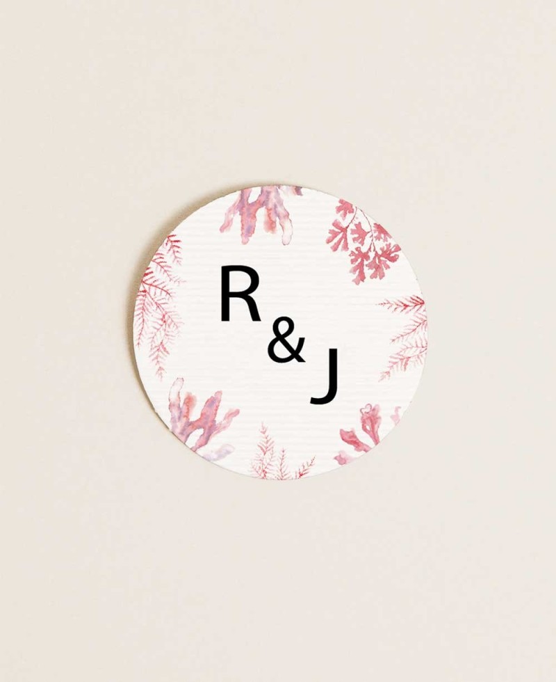 Autocollant rond pour mariages collection marin corail Autocollant rond pour mariages collection marin corail