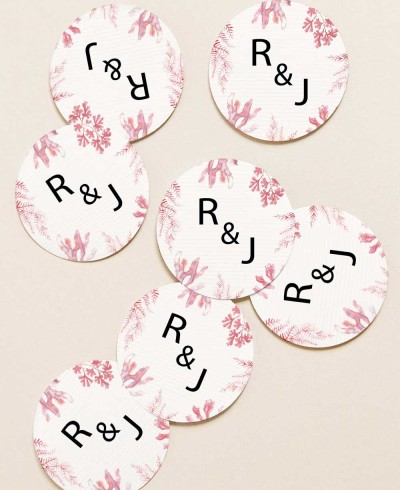 Round Wedding Detail Stickers with Corals