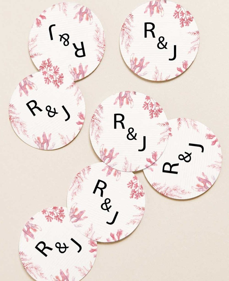 Round Wedding Detail Stickers with Corals Round Wedding Detail Stickers with Corals