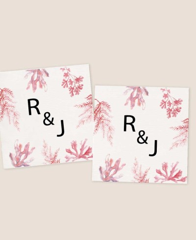 Stickers Cadeaux de Mariage Carrés avec des Coraux
