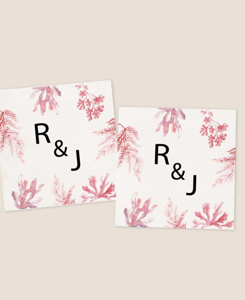 Stickers Cadeaux de Mariage Carrés avec des Coraux Stickers Cadeaux de Mariage Carrés avec des Coraux