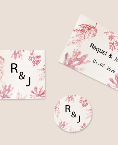 Formatos pegatinas para bodas colección marinera con corales