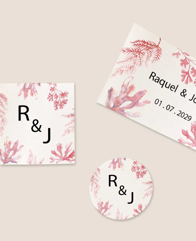 Formatos pegatinas para bodas colección marinera con corales Formatos pegatinas para bodas colección marinera con corales
