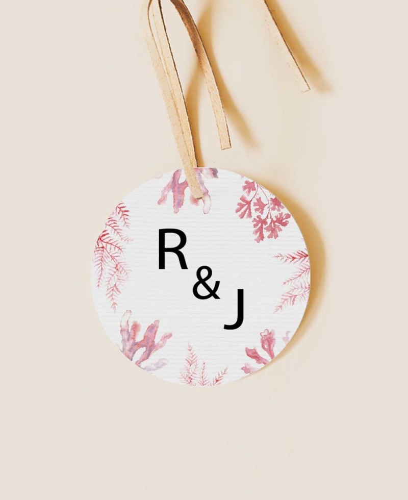 Étiquette de mariage ronde collection marin corail