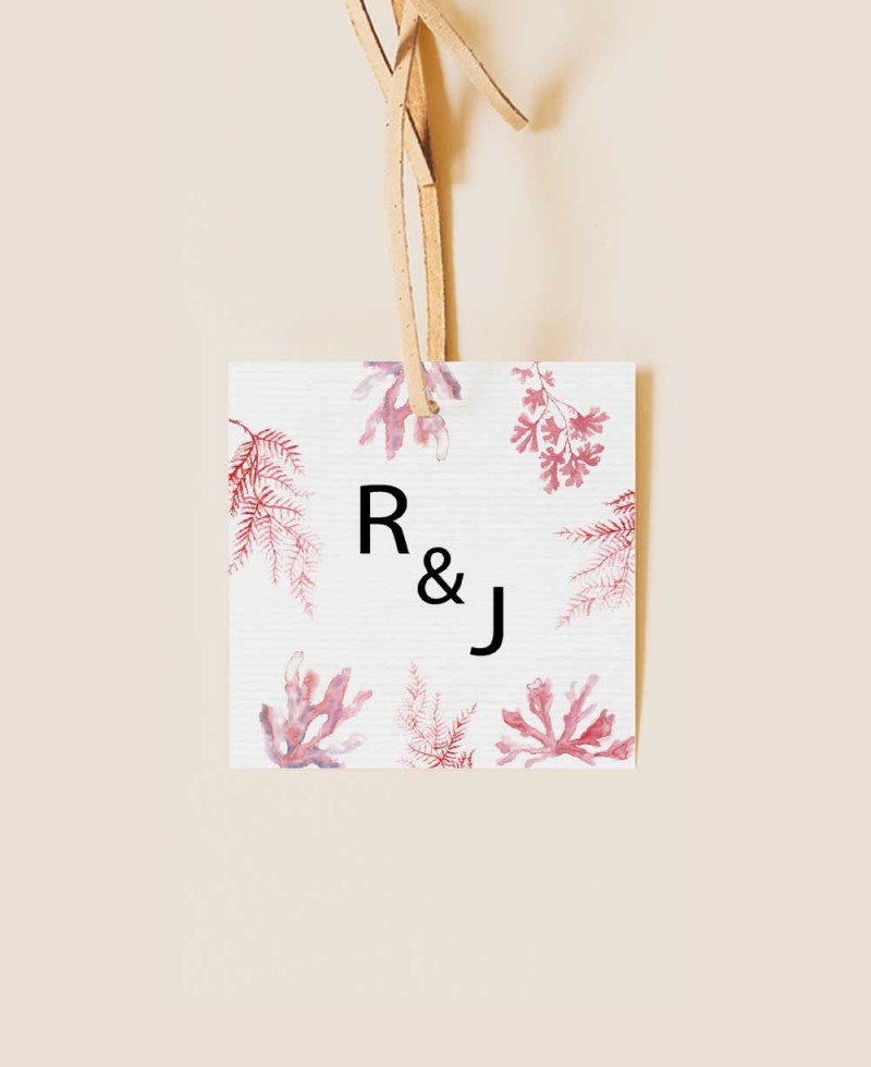 Quadratisches Hochzeitslabel Coral Sailor Kollektion