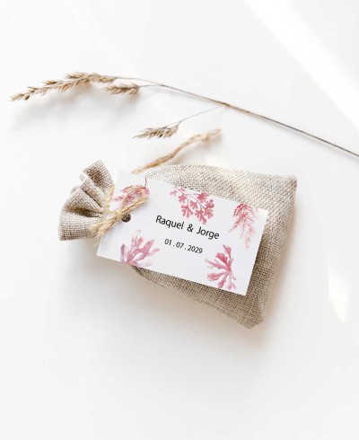 Étiquettes pour des détails de mariage élégants sur le récif corallien