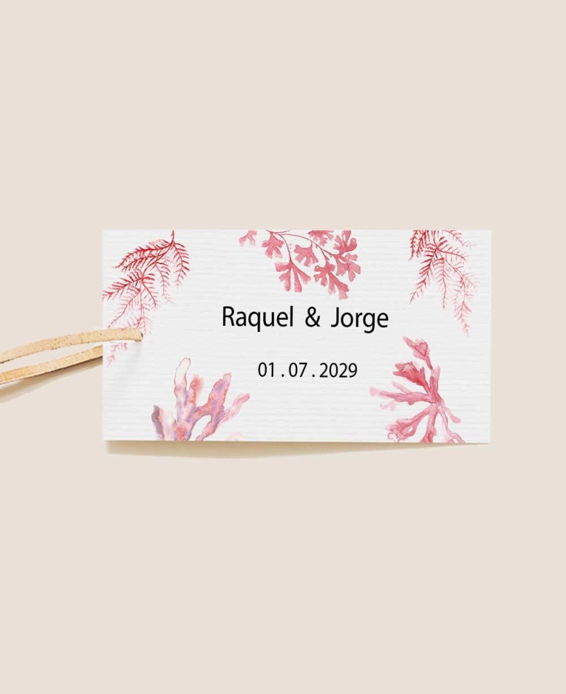 Etiqueta rectangular para bodas colección marinera coral Etiqueta rectangular para bodas colección marinera coral