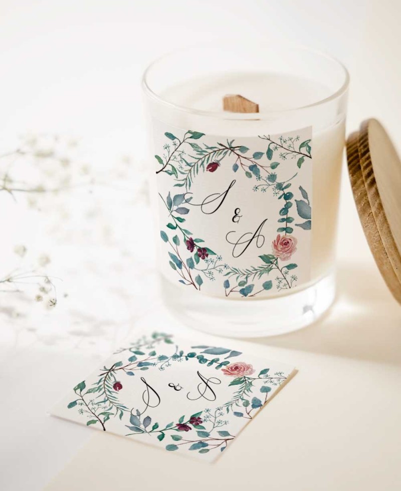 Square stickers for eucalyptus and rose wedding details Square stickers for eucalyptus and rose wedding details