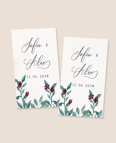 Adesivo retangular vertical para detalhes de casamento de eucalipto e rosa