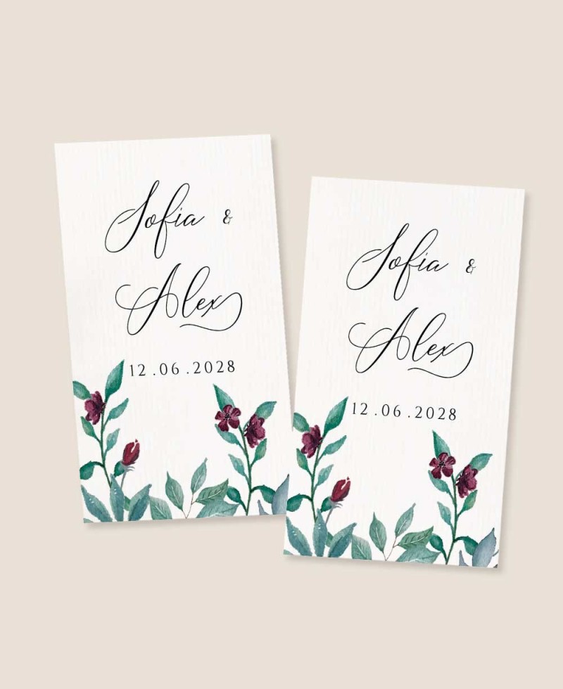 Pegatina rectangular vertical para detalles de boda eucalipto y rosas Pegatina rectangular vertical para detalles de boda eucalipto y rosas