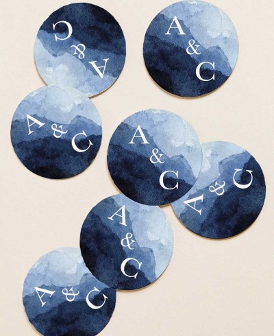 Adesivos redondos para presentes de casamento em aquarela do oceano