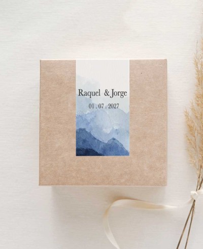 Pegatina rectangular vertical para regalos de boda acuarela océano