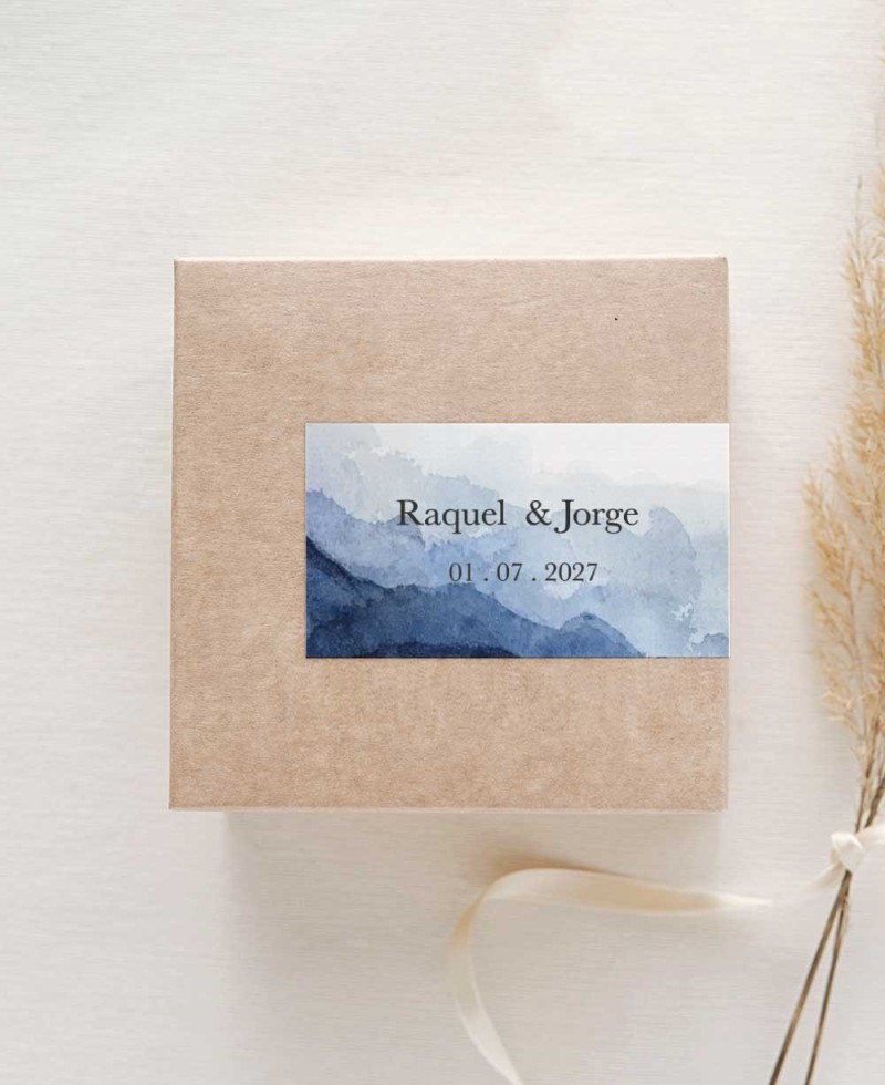 Pegatina rectangular horizontal bonita para bodas acuarela océano Pegatina rectangular horizontal bonita para bodas acuarela océano